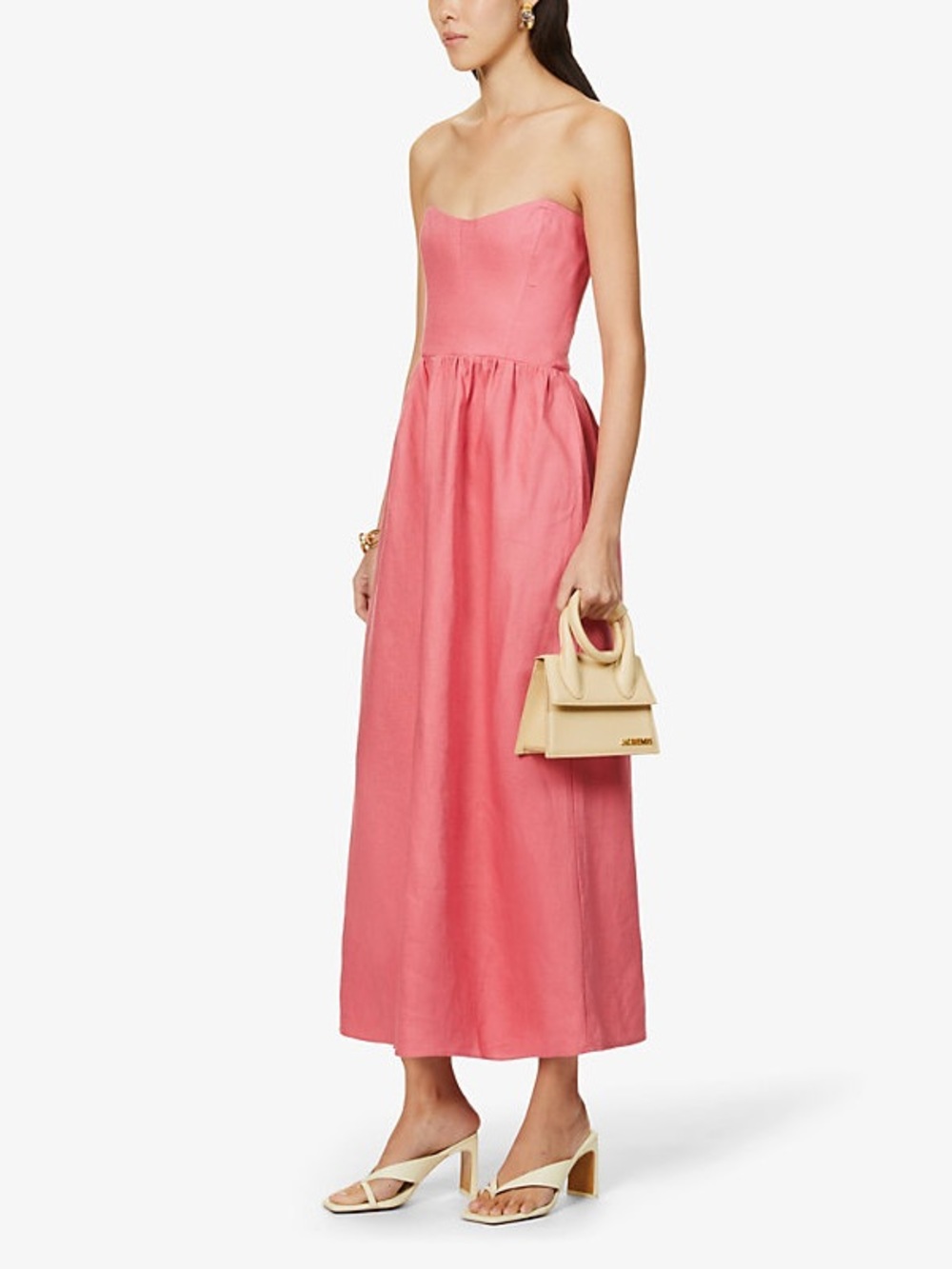 Reformation Fettuccine 100% Linen Dress Snapdragon Pink 2 Strapless Midi Length
